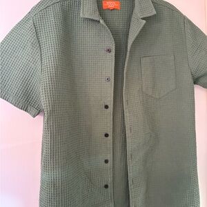 Men's Olive Waffle Knit Button-Down Shirt
